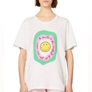 SANDRO Smiley-face Print T-shirt In White Size Medium